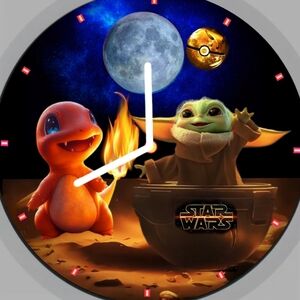 Star Wars Baby Yoda & Charmander Graphic Wall Clock - Black/Blue/Orange